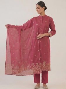 Ladies Rose Pink Woven Cotton Ethnic Suit