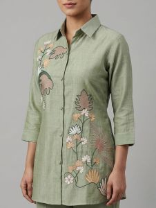 Ladies Green Botanical Embroidered Co-Ord Set