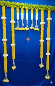 Decoration Set with Green Leaf Toran | Fabric Floral Wedding Backdrop Decoration | Traditional Door