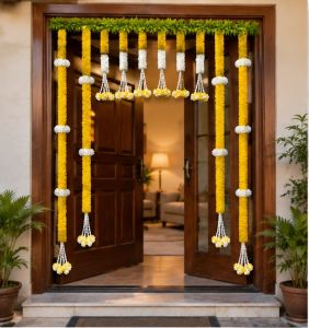 Decoration Set with Green Leaf Toran | Fabric Floral Wedding Backdrop Decoration | Traditional Door