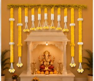 Decoration Set with Green Leaf Toran | Fabric Floral Wedding Backdrop Decoration | Traditional Door