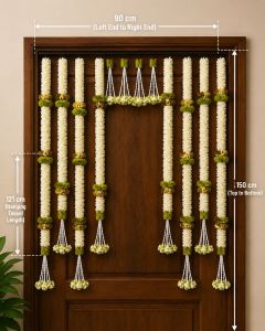 Premium Artificial White Jasmine Flower Door Decoration Set with Green &AMP; Golden Floral Accents | Han