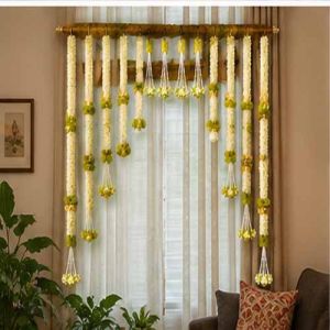 Premium Artificial White Jasmine Flower Door Decoration Set with Green &AMP; Golden Floral Accents | Han