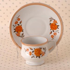 Stoneware Super Flower Cups and Saucers