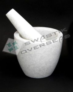 WHITE MARBLE MORTAR & PESTLE