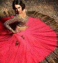 Pink Georgette Lehenga with Stone Buttis and Black Thread Embroidery Blouse and Pink Net Dupatta