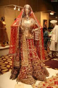 Red Bridal Georgette Lehenga with Silk Blouse with Stone Embellishment