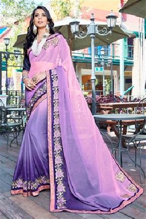 Purple & Pink Party Wear Sarees