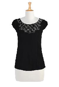 Beaded Neck Ponte Knit Top