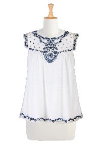 Embroidered Voile Peasant Top