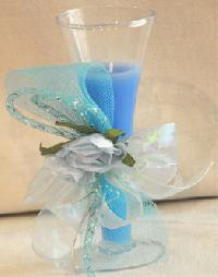 Inner Glass Blue Beautiful Candle Holder with Flower
