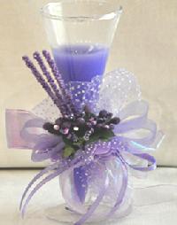 Purple Color Glass Decorative Candle Holder with Flower