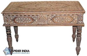 Teak Wood Bone Inlay Table