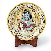 Gold Meenakari Marble Bal Krishna Decorative Plate