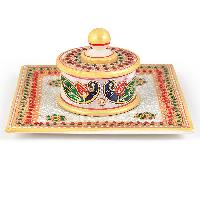 Gold Meenakari Work Marble Jewellary Box N Tray