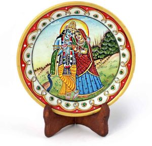 Gold Minakari Marble Radha Krishna Beautiful Plate