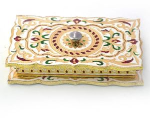 Golden Floral Meenakari White Metal Dryfruit Box