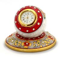 Golden Floral Meenakari Work Marble Table Clock