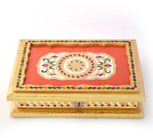 Golden Meenakari Designer White Metal Dryfruit Box