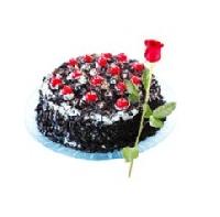 Black Forest Cake with Single Red Rose