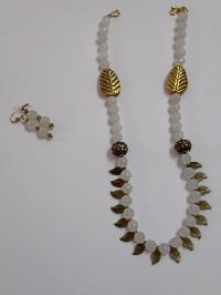 Semi Precious White Jade Stone Necklace Set