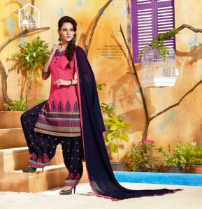 Cotton Embroidered Black Color Patiala Suit