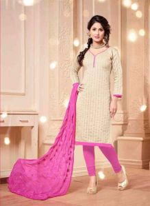 Heena Khan Cream Pink Color Churidar Suits