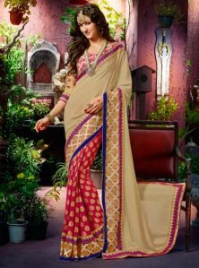 Designer Party Wear Zari Resham Embroidered Saree