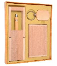 Wooden Visiting Card Holder with Pen and Key Chain