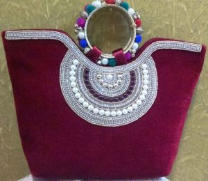 Ladies Maroon Embroidered Handbag