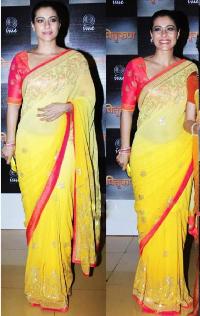 Kajol Georgette Zari Work Yellow Bollywood Style Saree