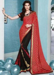 Blooming Black & Red Saree