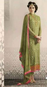 Graceful Mehendi Green Churidar Suit