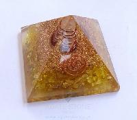 Yellow Orgone/ Orgonite Energy Pyramid with Crystal Point