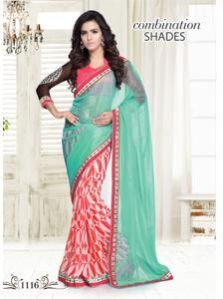 Melodic Aqua, Red Designer Sarees