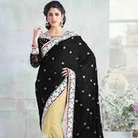 Scintillating Black & Cream Georgette Designer Saree