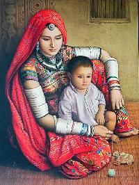 Colourful Rajasthani women oil paintings