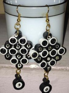 black with white stone ear ring