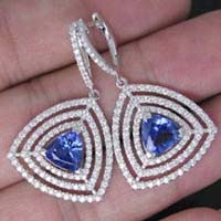 CZ Triple Triangle Sapphire Earrings