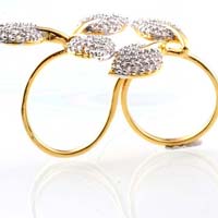 CZ 18K Gold Plated Double Finger Leaf Earrings