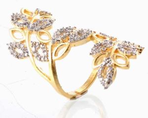 CZ 18k Gold Plated Long Spring Leaf Ring