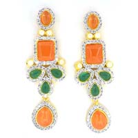 Orange Green Gemstone Earrings