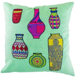 Embroidered Decorative Pots Cushion Cover