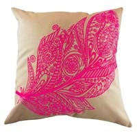 Embroidered Pink Feather Cushion Cover