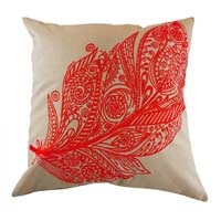 Embroidered Red Feather Cushion Cover