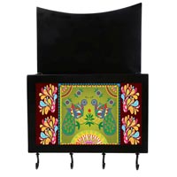 Madhubani Peacock Wooden  Key holder