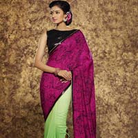 Parrot Green & Pink Color Viscose Fabric Saree-101
