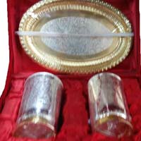 Silver and gold plated glasses- 2  with tray