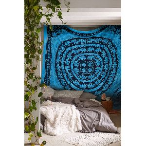 Blue Elephant Print Mandala Wall Hanging Decorative Tapestry