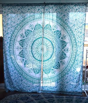Blue New Ombre Print Indian Mandala Home Decorative Window Curtain